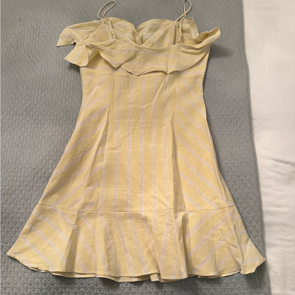 Intermix Yellow Striped Ruffle Dress Spaghetti Straps - Picture 4 of 5
